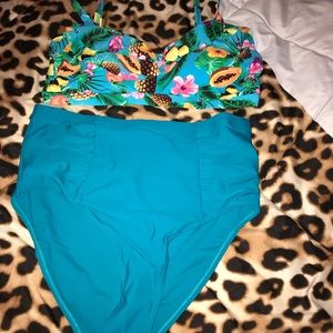 Plus size 2 piece tropical swimsuit
